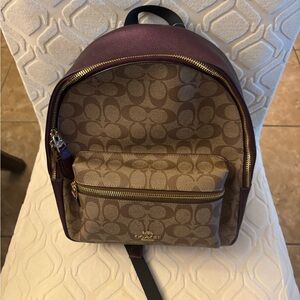 Coach Signature Brown and Gold Backpack